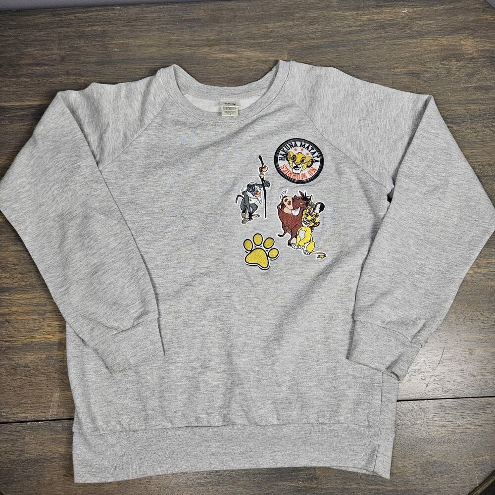 Disney Lion King Hakuna Matata Embroidered Crewneck Sweatshirt Gray Small Simba